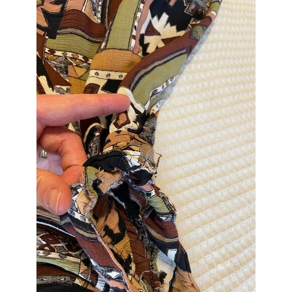 Hand Made Boho One Of A Kind Tribal Print Knee Length Brown Short Sleeve Dress L - Picture 13 of 14